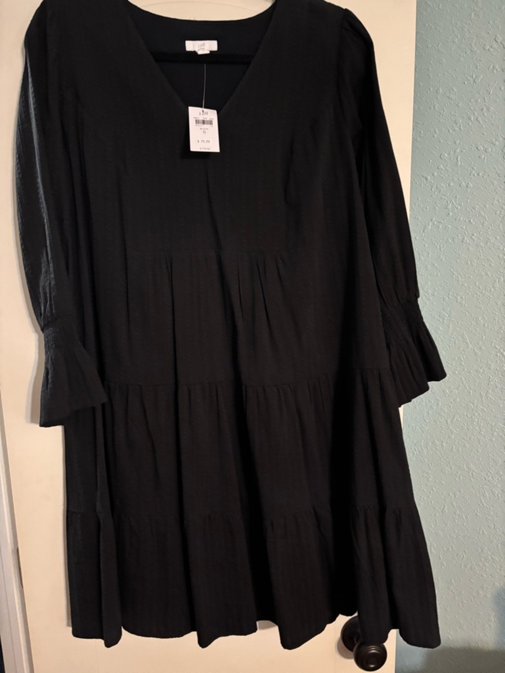 Black Tiered V-Neck Dress
